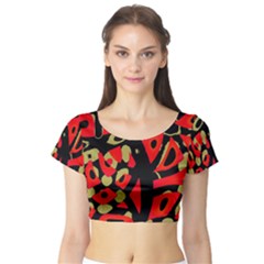 Red Artistic Design Short Sleeve Crop Top (tight Fit) by Valentinaart