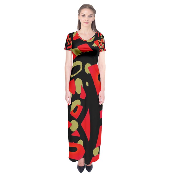 Red artistic design Short Sleeve Maxi Dress