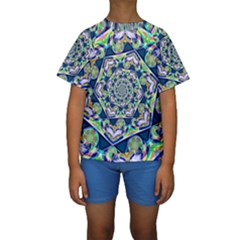 Power Spiral Polygon Blue Green White Kids  Short Sleeve Swimwear by EDDArt