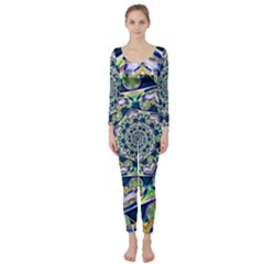 Power Spiral Polygon Blue Green White Long Sleeve Catsuit by EDDArt