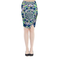 Power Spiral Polygon Blue Green White Midi Wrap Pencil Skirt