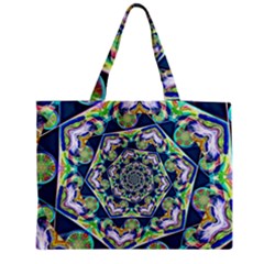 Power Spiral Polygon Blue Green White Medium Zipper Tote Bag by EDDArt