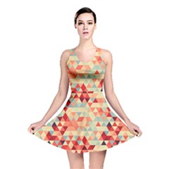 Modern Hipster Triangle Pattern Red Blue Beige Reversible Skater Dress by EDDArt