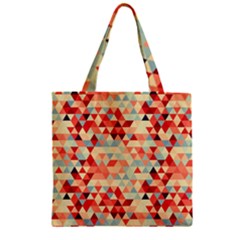 Modern Hipster Triangle Pattern Red Blue Beige Zipper Grocery Tote Bag by EDDArt