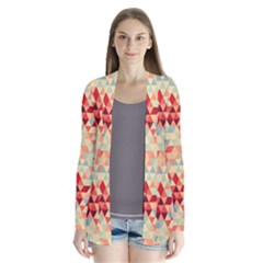 Modern Hipster Triangle Pattern Red Blue Beige Drape Collar Cardigan by EDDArt