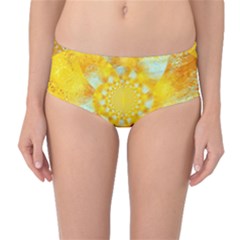 Gold Blue Abstract Blossom Mid-waist Bikini Bottoms by designworld65