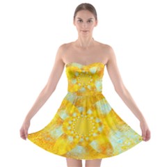 Gold Blue Abstract Blossom Strapless Bra Top Dress by designworld65