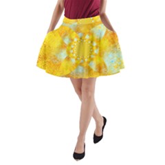 Gold Blue Abstract Blossom A-line Pocket Skirt by designworld65