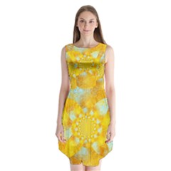 Gold Blue Abstract Blossom Sleeveless Chiffon Dress   by designworld65