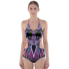 Sly Dog Modern Grunge Style Blue Pink Violet Cut-out One Piece Swimsuit by EDDArt