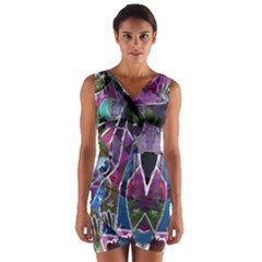 Sly Dog Modern Grunge Style Blue Pink Violet Wrap Front Bodycon Dress by EDDArt