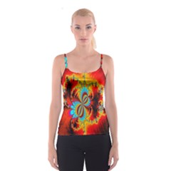 Crazy Mandelbrot Fractal Red Yellow Turquoise Spaghetti Strap Top by EDDArt
