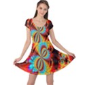 Crazy Mandelbrot Fractal Red Yellow Turquoise Cap Sleeve Dresses View1