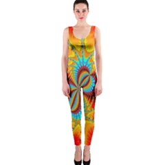 Crazy Mandelbrot Fractal Red Yellow Turquoise Onepiece Catsuit by EDDArt