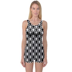 Modern Dots In Squares Mosaic Black White One Piece Boyleg Swimsuit by EDDArt