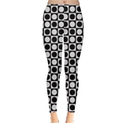 Modern Dots In Squares Mosaic Black White Leggings  by EDDArt