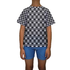 Modern Dots In Squares Mosaic Black White Kids  Short Sleeve Swimwear by EDDArt