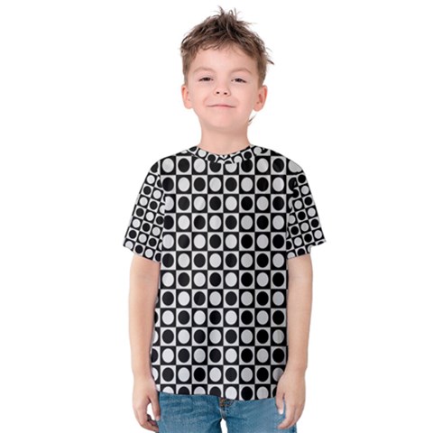 Modern Dots In Squares Mosaic Black White Kids  Cotton Tee by EDDArt