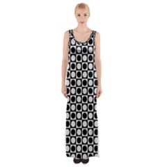 Modern Dots In Squares Mosaic Black White Maxi Thigh Split Dress by EDDArt