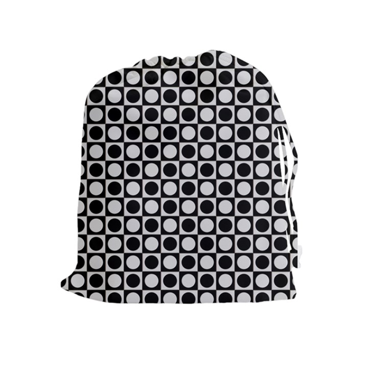 Modern Dots In Squares Mosaic Black White Drawstring Pouches (Extra Large)