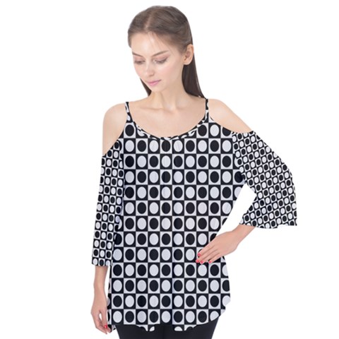 Modern Dots In Squares Mosaic Black White Flutter Tees by EDDArt