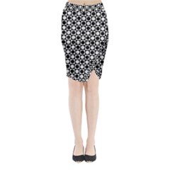 Modern Dots In Squares Mosaic Black White Midi Wrap Pencil Skirt by EDDArt