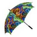 Abstract Fractal Batik Art Green Blue Brown Golf Umbrellas View2