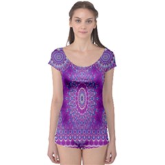 India Ornaments Mandala Pillar Blue Violet Boyleg Leotard  by EDDArt