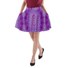 India Ornaments Mandala Pillar Blue Violet A-line Pocket Skirt by EDDArt