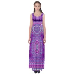 India Ornaments Mandala Pillar Blue Violet Empire Waist Maxi Dress by EDDArt