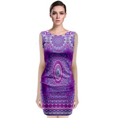 India Ornaments Mandala Pillar Blue Violet Classic Sleeveless Midi Dress by EDDArt