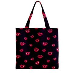 Pattern Of Vampire Mouths And Fangs Grocery Tote Bag by CreaturesStore