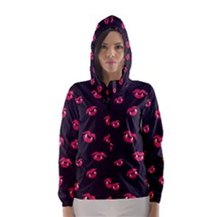 Pattern Of Vampire Mouths And Fangs Hooded Wind Breaker (women)