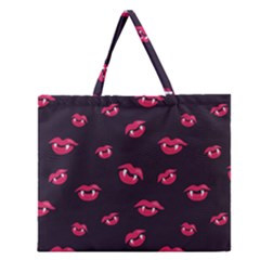 Pattern Of Vampire Mouths And Fangs Zipper Large Tote Bag by CreaturesStore