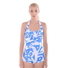 Blue Summer Design Boyleg Halter Swimsuit  by Valentinaart