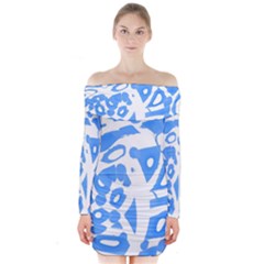 Blue Summer Design Long Sleeve Off Shoulder Dress