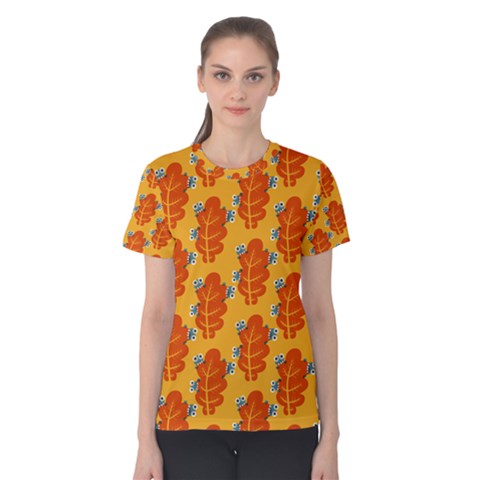 Bugs Eat Autumn Leaf Pattern Women s Cotton Tee by CreaturesStore