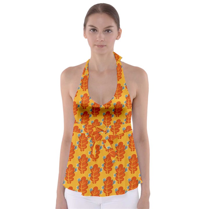 Bugs Eat Autumn Leaf Pattern Babydoll Tankini Top