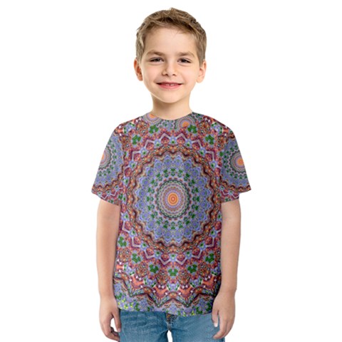 Abstract Painting Mandala Salmon Blue Green Kids  Sport Mesh Tee by EDDArt