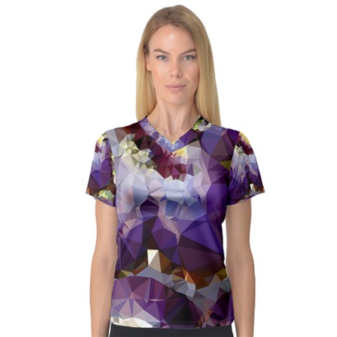 Purple Abstract Geometric Dream Women s V-neck Sport Mesh Tee by DanaeStudio