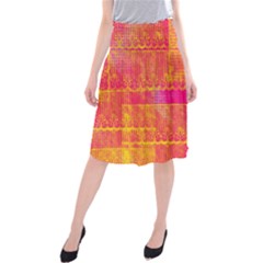 Yello And Magenta Lace Texture Midi Beach Skirt by DanaeStudio