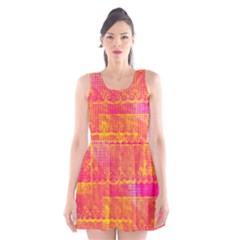 Yello And Magenta Lace Texture Scoop Neck Skater Dress by DanaeStudio