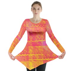 Yello And Magenta Lace Texture Long Sleeve Tunic 