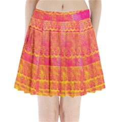 Yello And Magenta Lace Texture Pleated Mini Skirt