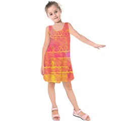 Yello And Magenta Lace Texture Kids  Sleeveless Dress by DanaeStudio