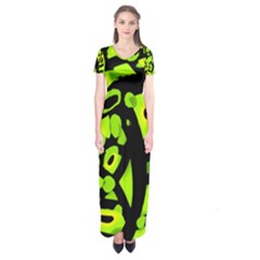 Green Neon Abstraction Short Sleeve Maxi Dress by Valentinaart