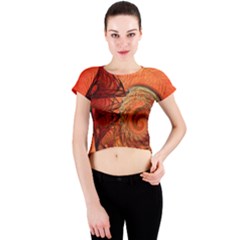 Nautilus Shell Abstract Fractal Crew Neck Crop Top by designworld65