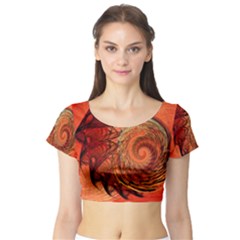 Nautilus Shell Abstract Fractal Short Sleeve Crop Top (tight Fit) by designworld65