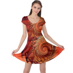 Nautilus Shell Abstract Fractal Cap Sleeve Dresses