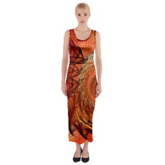 Nautilus Shell Abstract Fractal Fitted Maxi Dress